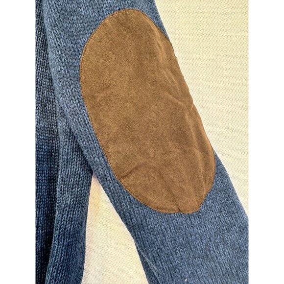 Chaps Mens Pullover Sweater Button Collar & Suede Elbow Patches XXL Blue - Picture 11 of 13